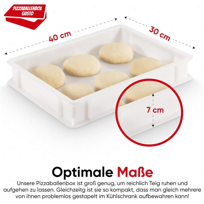3x Pizza Ball Box, Flavor + 1 Lid, 40x30x7 cm | Proofing Box, Dough Container for Pizza Dough. Dough Box for 6 Pizza Balls, Pizza Dough Container (3x Gusto Box + 1x Lid)