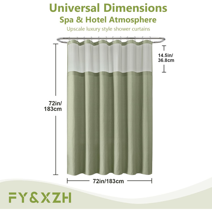 Шторка для душу з тканини Вафле, зелена, 183x183 см, з гачками, водонепроникна, для готелю