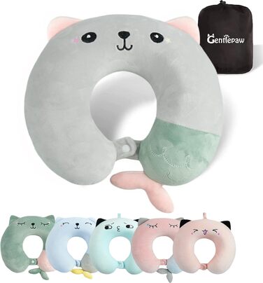 Дитяче подушечка для шиї з меморі-піною, U-подібна подушка для подорожей (літак, авто, поїзд), милий дизайн, знімна наволочка (сірий)