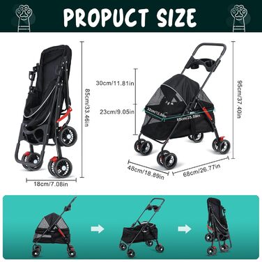 Дитяча та собача коляска 2-в-1, складна, чорна: для собак та дітей