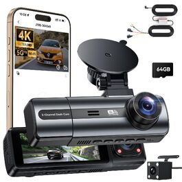 Автомобільний відеореєстратор 4K (передній та задній камери) з Hardwire Kit для постійного живлення, чорний