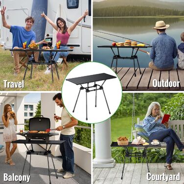 Складаний туристичний стіл Garllen 82x40 см, регулювання висоти (44/70 см), знімний стіл зі сталі, для пікніка, грилю, саду та кемпінгу