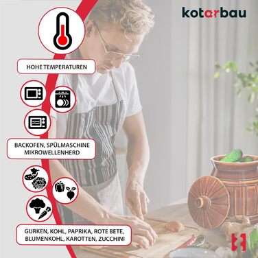 Керамічний глечик KOTARBAU 3,7 л для квашення, бурий, з кришкою, для огірків та квашеної капусти, з кам'яної кераміки