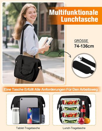 Чохол-холодильник 20 л, чорний: ізольована сумка-ланчбокс з PEVA-підкладкою, водонепроникна, з кількома відділеннями та плечовим ременем – для роботи, школи, авто, пікніка