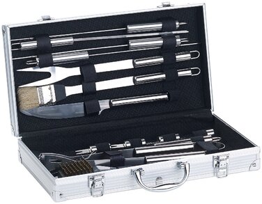 Набір для гриля Rosenstein & Söhne: 14 предметів з нержавіючої сталі, алюмінієвий кейс, щітка для гриля