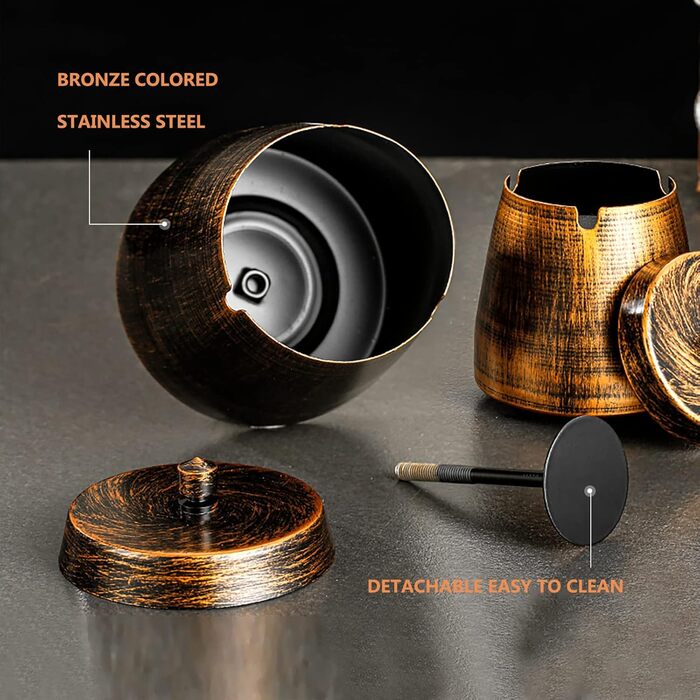 Стакан для сигарет з кришкою, для дому та вулиці, нержавіюча сталь, вітрозахисний, для садового, барного, офісного використання (компактний)