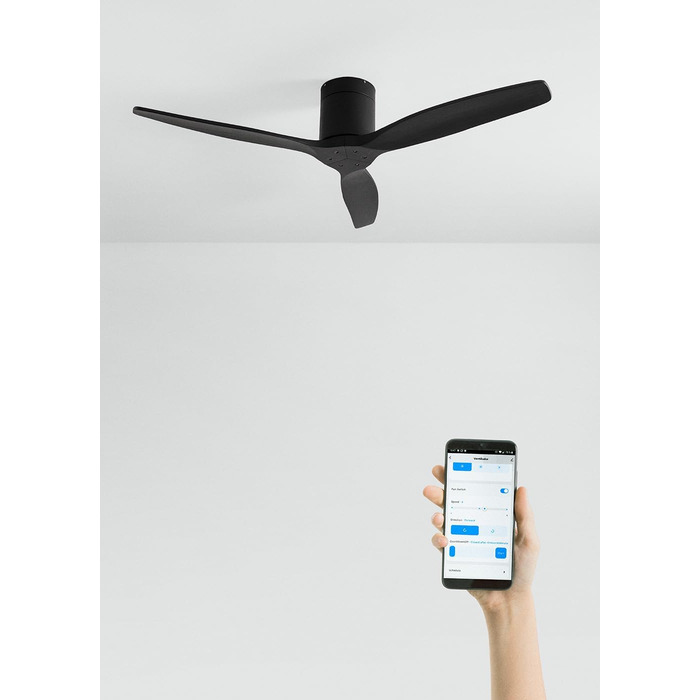 Вентилятор стельовий Windcalm M/ ABS чорний з Wi-Fi та пультом, 40W, Ø132cm, таймер, DC-двигун, літньо-зимовий режим, без освітлення