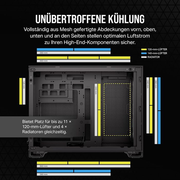 Корпус для ПК CORSAIR 2500D Airflow mATX: Чорний, 2-камерний, для водяного охолодження, сумісний з материнськими платами з реверсивним підключенням