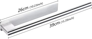 Тримач для рушників без свердління, на клейкій основі, 28 см, нержавіюча сталь, сріблястий, для ванної кімнати та кухні