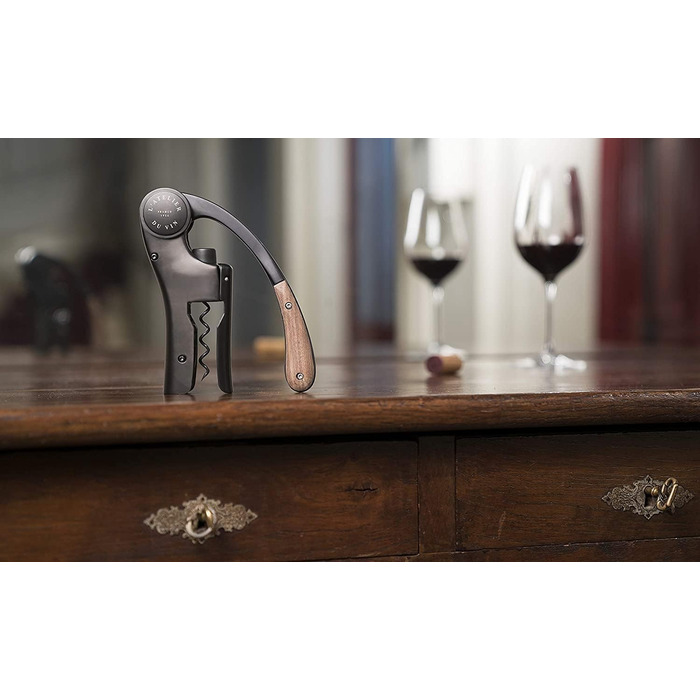 THE WINE WORKSHOP – Oeno Motion Wood & Black – Vertical Lever Corkscrew - Matte Metal and Solid Walnut Wood - Color Black