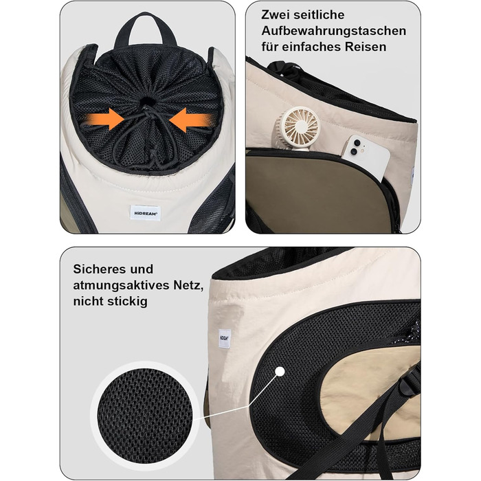 Рюкзак для собак та котів, рюкзак-переноска для маленьких та середніх собак та котів до 8.5 кг, дихаючий та зручний, для подорожей та активного відпочинку на природі, бежевий