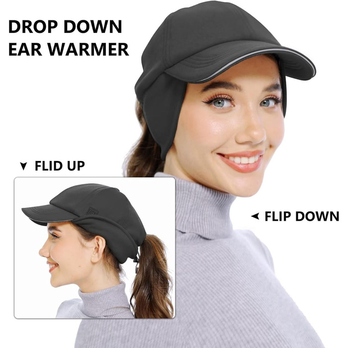 Шапка з флісу GADIEMKENSD для жінок з козирком, світловідбиваюча зимова шапка (55-58, Темно-сірий)