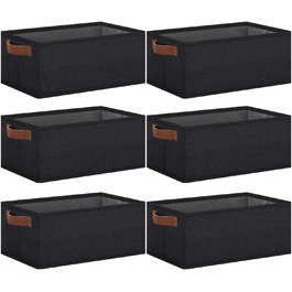 Ghvyenntte Storage Baskets (6 Pieces), Small Fabric Storage Baskets, Foldable, 30 x 20 x 13 cm, Organizer Baskets with PU Handles, Decorative Square Baskets for Closet, Shelves, Cupboard (Small-11.8