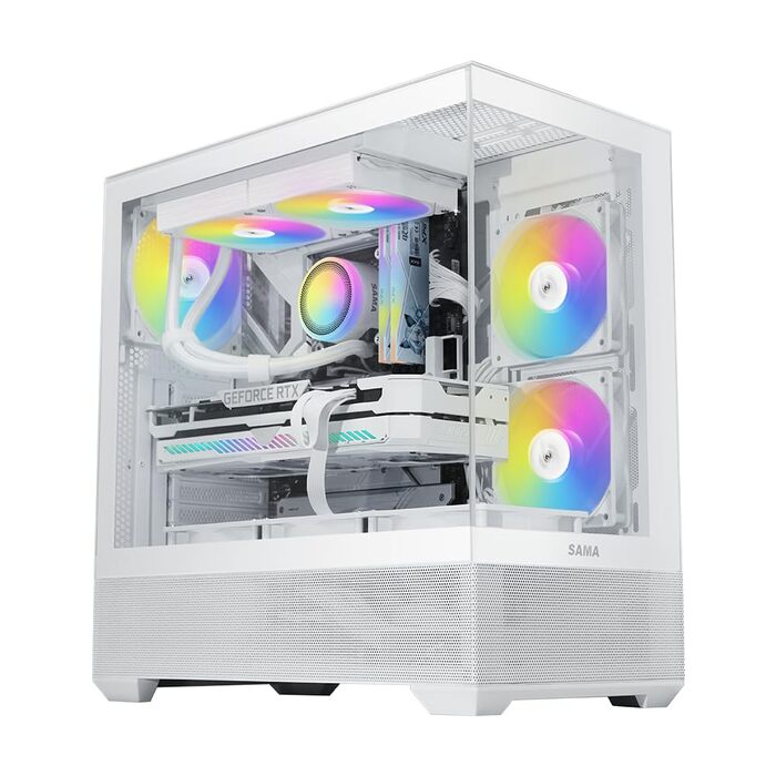 Корпус ПК SAMA V40 Mid-Tower ATX з 6 вентиляторами 120 мм ARGB PWM, подвійні панелі з загартованого скла, Dual Chamber, USB 3.1 Type-C, підтримка ATX/mATX/ITX GPU, білий колір