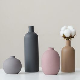 Modern Ceramic Vase Set - 4 Piece, Morandi Colors, Minimalist Table Decor, Nordic Style, Neutral Boho Scandinavian Vase Set (Black)