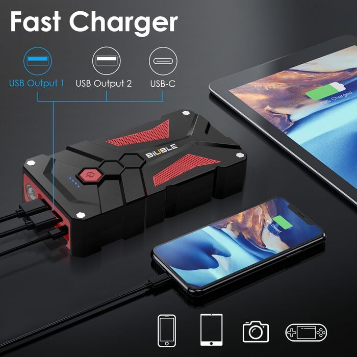 Пусковий пристрій для автомобіля Starthilfe 5000A 12V з LED-ліхтарем та USB. Powerbank для бензинових (до 9.0л) та дизельних (до 8.5л) двигунів.
