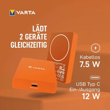 Повербанк VARTA Power Bank Energy 10000 mAh, 20W, USB-C та USB-A, Li-Polymer, з функцією Pass-Through, зарядка до 3 пристроїв одночасно, LED-індикація, помаранчевий