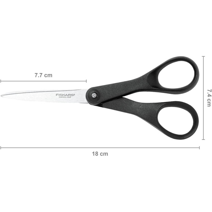 Ножиці Fiskars Essential 18 см, чорні, з якісної сталі та пластику