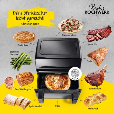 Фритюрниця RACHS KOCHWERK Vario-Doppelkammer 9 л з роздільною камерою, сенсорним екраном та 8 програмами | Електрична фритюрниця без олії, Smart-Cook, чорний колір