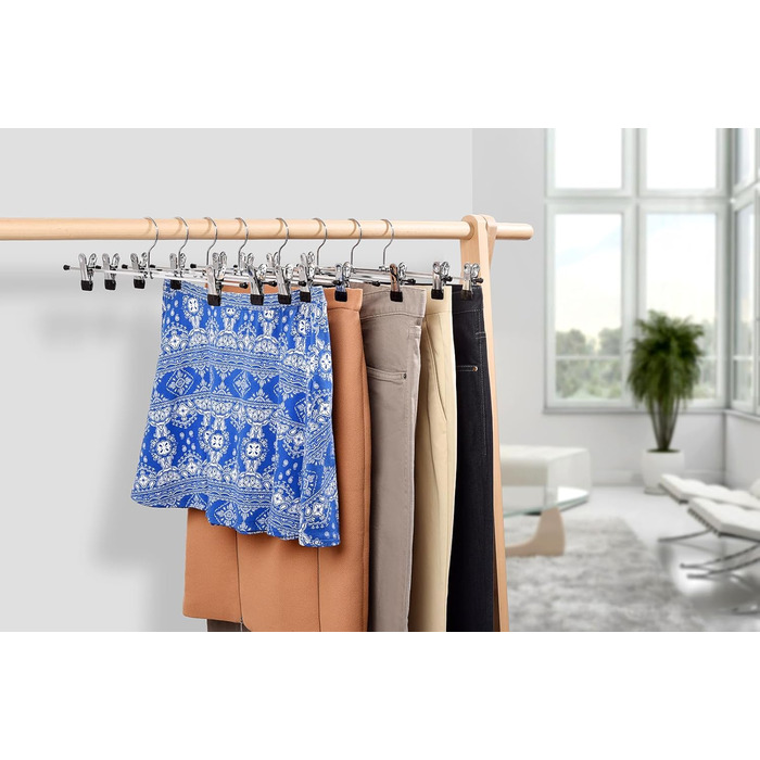 Плечики для одягу Amber Home, 40 см, металеві, хром, 20 шт. для спідниць, штанів, шортів, панчіх, білизни з антиковзними кліпсами