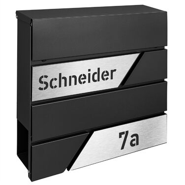 Поштовий ящик з газетницею з нержавіючої сталі, настінний, з замком та відділенням для преси, лазерне гравіювання (чорний)