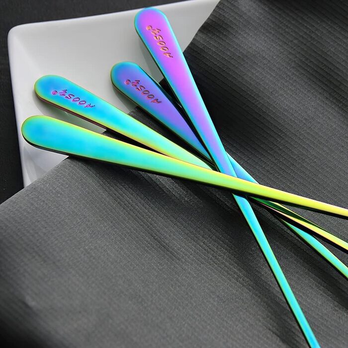 Набір ложок для лате AOOSY 8 шт., 22.7 см, нержавіюча сталь, довга ручка, для кави, коктейлів, десертів, айс-ті, 8 шт. сріблястого кольору (4 шт. кольорові)