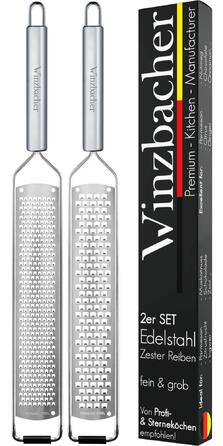 Набір з 2 шт. терки з нержавіючої сталі | Терка для пармезану, лимону, мускатного горіха, імбиру, цитрусових | Лезво гостре як бритва | З захистом та щіткою для чищення, вузька та довга
