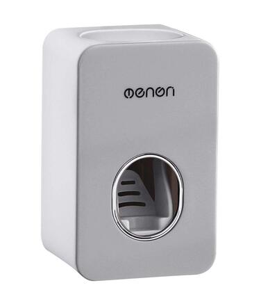 Автоматичний диспенсер пасти та тримач для зубних щіток MHTECH - комплект з 2 диспенсери, 4 стакани, вміщує 5 щіток, настінний (світло-сірий)