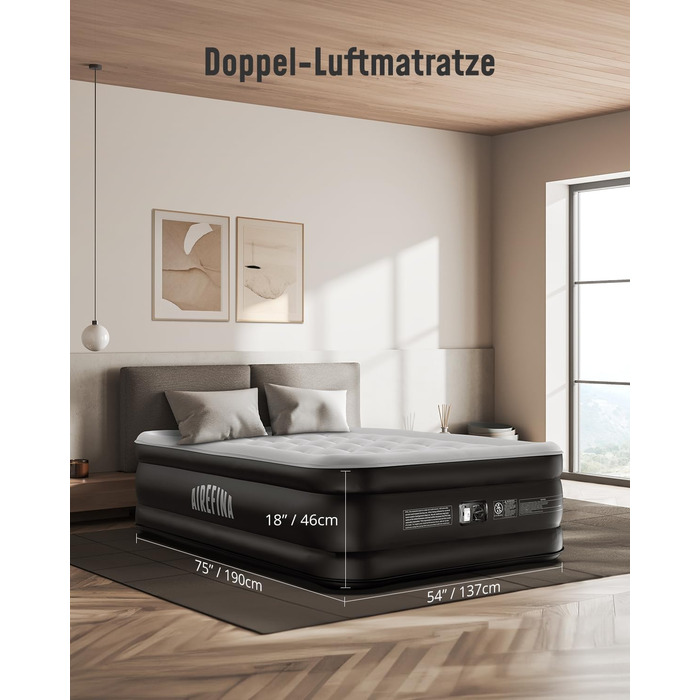 Надувне ліжко Airefina для 1 особи з вбудованим насосом, 99x190x46 см. Гостьове ліжко, компактне, з сумкою для перенесення, до 295 кг