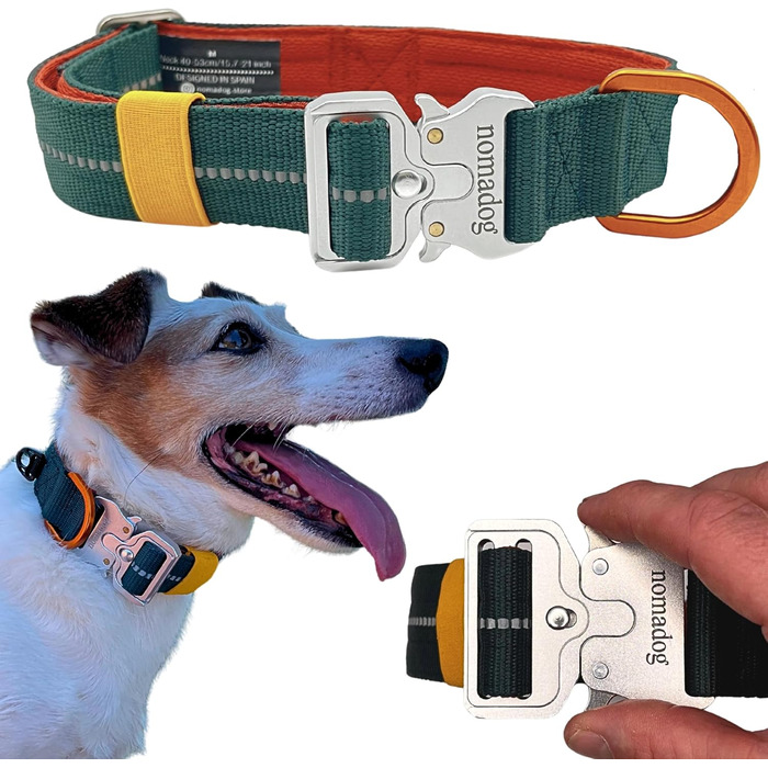Нашийник для собак Nomadog Trailblazer S - міцний тактичний нашийник з ручкою для великих собак, алюміній, відбиваючий, регульований