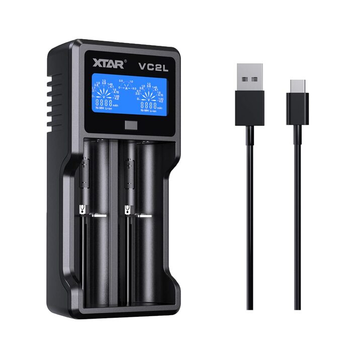 Зарядний пристрій XTAR VC2L для акумуляторів 18650/21700 з LCD дисплеєм та USB Type-C, 2 слоти, для Li-ion 3.6V/3.7V та Ni-MH/Ni-Cd AA/AAA