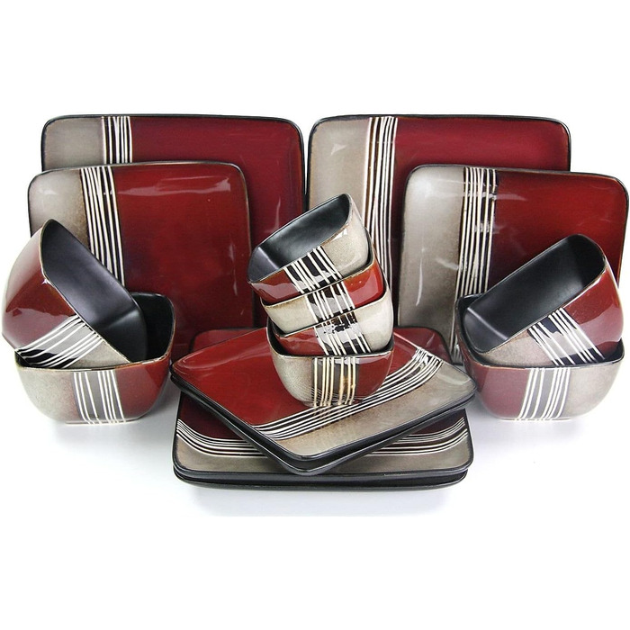 Набір посуду Elama Loft Collection: 16 предметів, кераміка, червоно-коричневий з білими акцентами