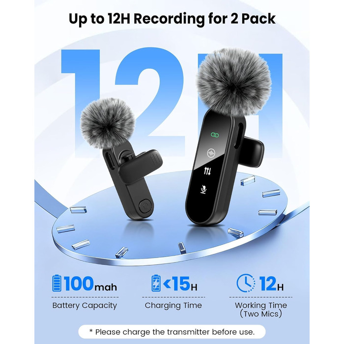 Беспроводной петличный микрофон Dual Set - Plug & Play, с автоматическим сопряжением, шумоподавлением, для iPhone, Android, USB-C устройств, YouTube, подкастов и видеосъемки