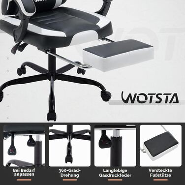 Ігрове крісло Gaming Chair з підставкою для ніг та ергономічною підтримкою попереку, регульована спинка 90-135°, офісний стілець (Blackwhite)
