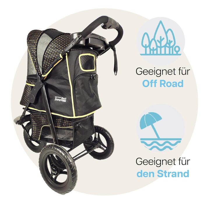 Buggy Innopet Adventure для собак та котів - чорний/жовтий, для бездоріжжя, вантажопідйомність 30 кг, EVA-колеса 30 см, складаний, великий відсік для зберігання