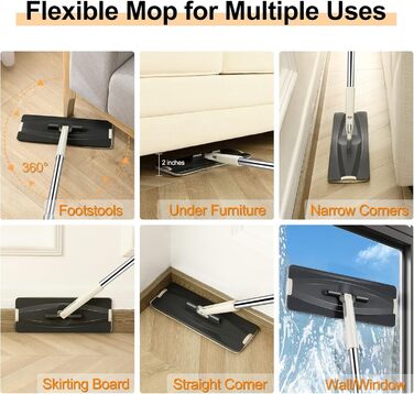 Моп для підлоги Jelymark з віджимом та ємністю для води, 3-камерний, для вологого та сухого прибирання, з 4 змінними насадками