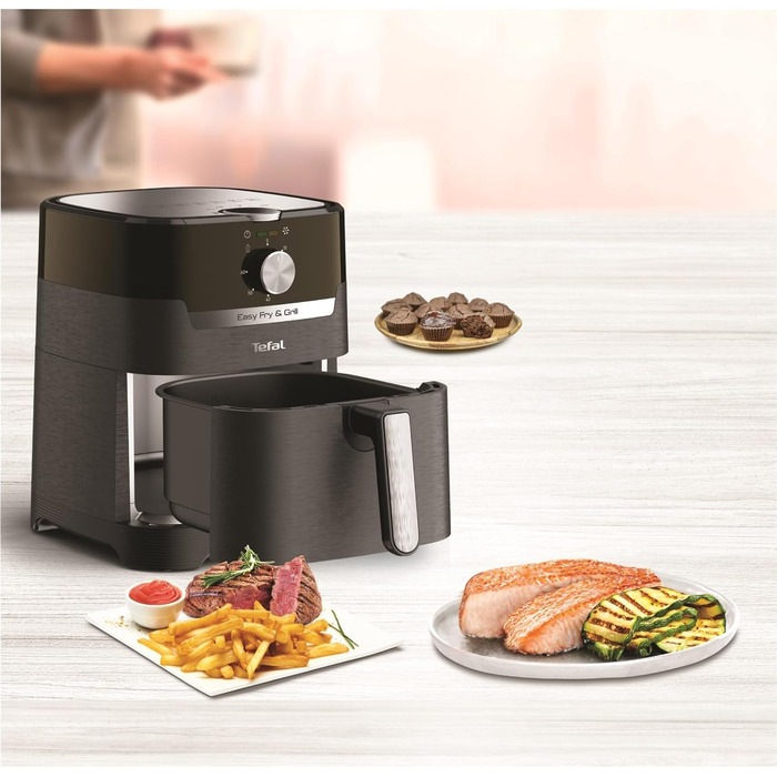 Tefal EY5018 Easy Fry & Grill Classic Hot Air Fryer | 2-in-1 Technology (Air Fryer and Grill) | XL | 4.2 Liter for 6 Portions | 1550 Watts | Energy-Saving | Oil-Free | Healthy Fryer | Black