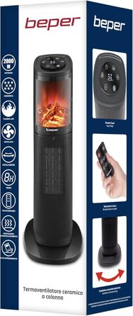 Електричний обігрівач з керамічним нагрівачем BEPER P203TER011, 2000W, з LED-дисплеєм, програмованим таймером, дистанційним керуванням, чорний