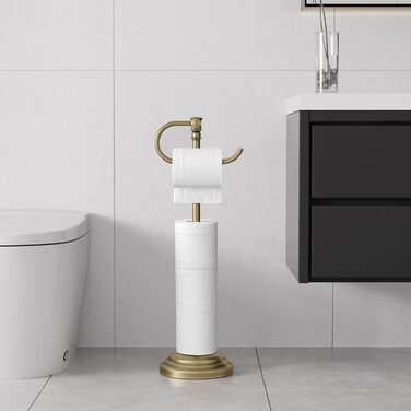 Тримач туалетного паперу на підлогу RUMOSE, античне латунь, регульований (31,5-57,9 см), з полицею для зберігання, нержавіюча сталь