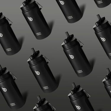 BOTTLE BOTTLE Insulated Water Bottle, 1.8L, with Straw and Double Lid, Half-Gallon Water Jug, Stainless Steel, for Workout and Sports, Insulated Growler with Handle, Black