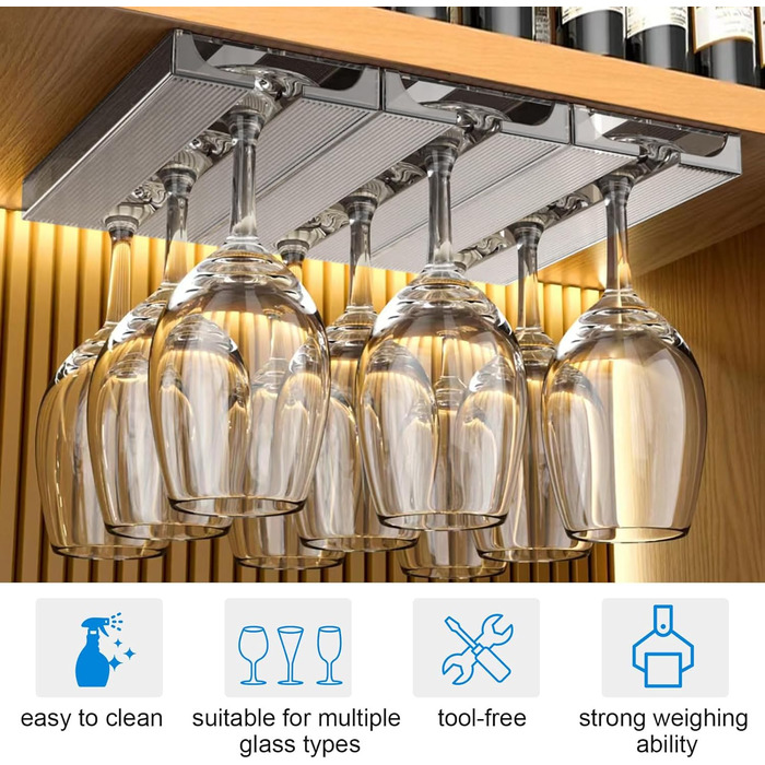 Тримачі для келихів вина SAMSYOKI (4 шт.) - підвісні, самоклеючі, для кухні, бару, ресторану (сірий)