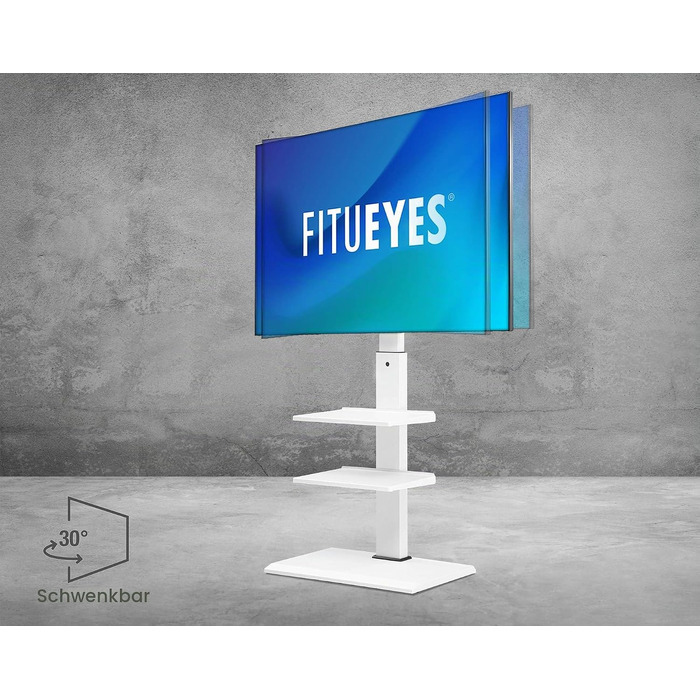 Підставка для телевізора FITUEYES Serie-S біла, 32-65 дюймів до 40 кг, з 3 полицями, регулювання висоти, нахил та поворот, VESA 400x600 мм