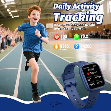 Дитячий розумний годинник Kinder Smartwatch для дівчаток та хлопчиків, водонепроникний (IP68), фітнес-трекер з пульсометром, монітором сну, іграми-пазлами та додатком, подарунок для підлітків 6+ (блакитний)
