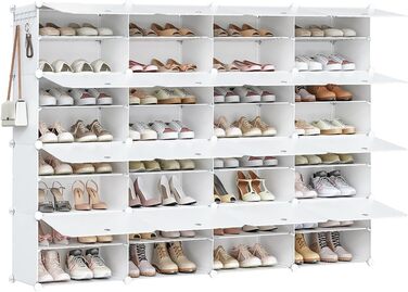 HOOBRO 8-Tier Shoe Rack, Shoe Cabinet, for 32 pairs of shoes, 40 x 30 x 30 cm per compartment, narrow, with doors, plastic, for living room, bedroom, hallway, entrance, White EWT28SC01G1 (16 compartments, 160 x 30 x 120 cm), White)