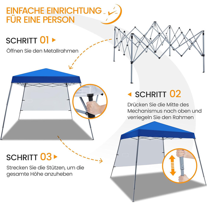 Yaheetech 3x3m Pop-Up Gazebo, Folding Canopy, Waterproof with 1 Side Wall, One Push Garden Gazebo with Carry Bag, UV Protection, Foldable Tent for Camping, Festivals, Parties, Blue