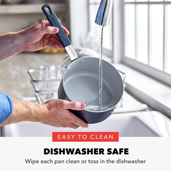 Набір кухонного посуду GreenPan x Bobby Flay 13 предметів, професійний алюміній, антипригарне покриття Ceramic, індукційний, силіконовий, безпечний для миття в посудомийній машині та духовці, сірий (Графіт/Nature's Delight), 2.4 л, Оксфорд Блакитний