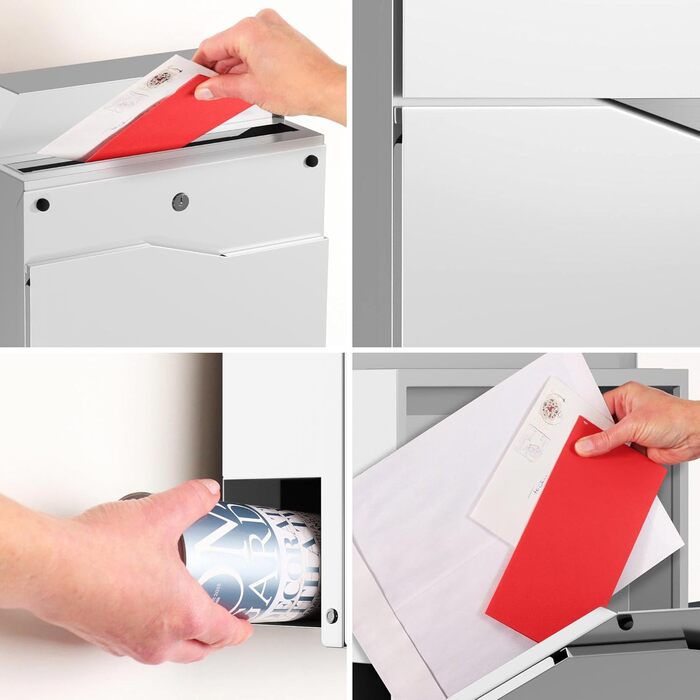 Поштовий ящик білий з газетницею TRELLEBORG, персоналізований, з цинкової сталі з іменем, вулицею та номером будинку + комплект для монтажу (RAL 9016)