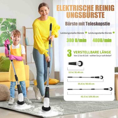 Електрична щітка для прибирання YKYI з 8 насадок, водонепроникна IPX7, для ванної, підлоги, кухні (біла)