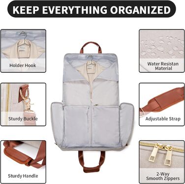 Portable Garment Bag, Men's Garment Bag for Business Travel, Large Leather Travel Bag with Shoe Compartment (Size L, Beige)