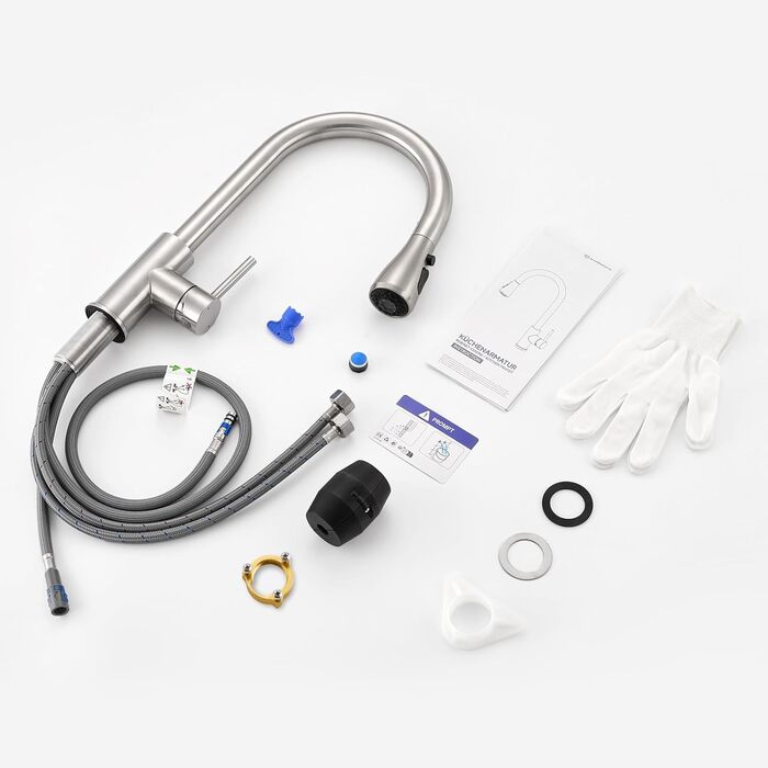 Кран кухонний CECIPA з 3 режимами, висувна лійка, поворотний на 360°, з високим виливом, нержавіюча сталь, з однією ручкою